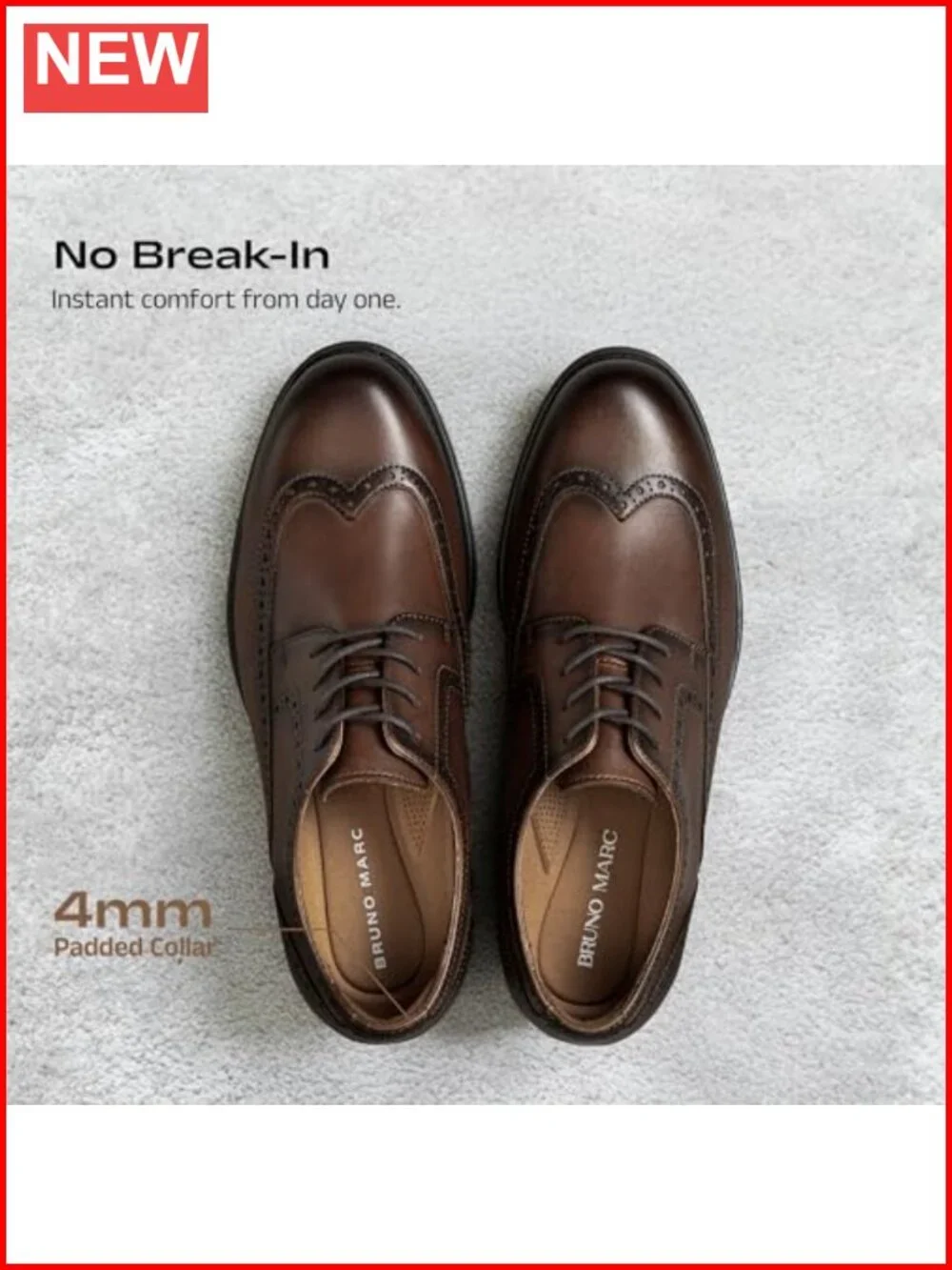 Men's Brogue Wingtip Oxfords Full Grain Leather Dress Shoes Flexible Forefoot